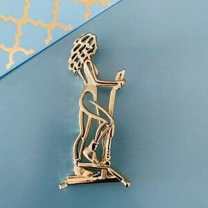 Vintage 80s AJC Signed Goldtone Stair Stepper Workout Brooch Pin